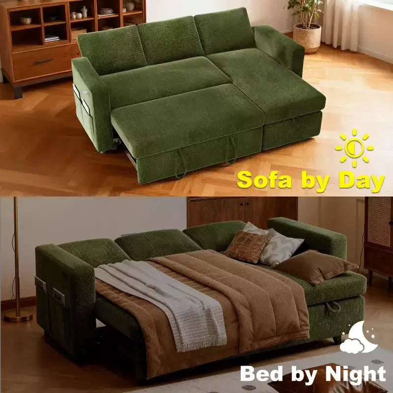 Divano letto componibile da 81" con penisola contenitore reversibile, USB e schienale reclinabile