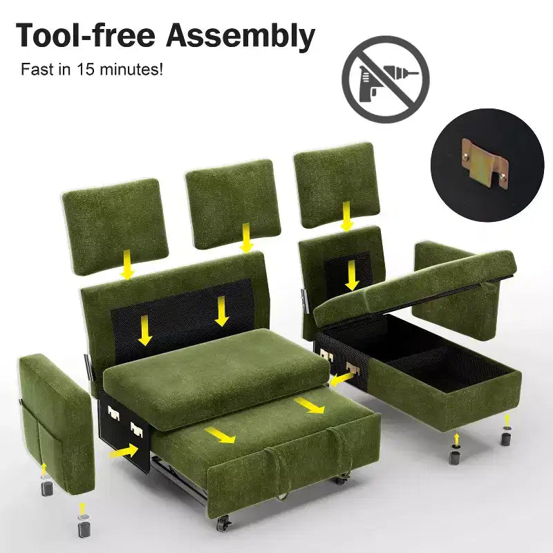 Divano letto componibile da 81" con penisola contenitore reversibile, USB e schienale reclinabile