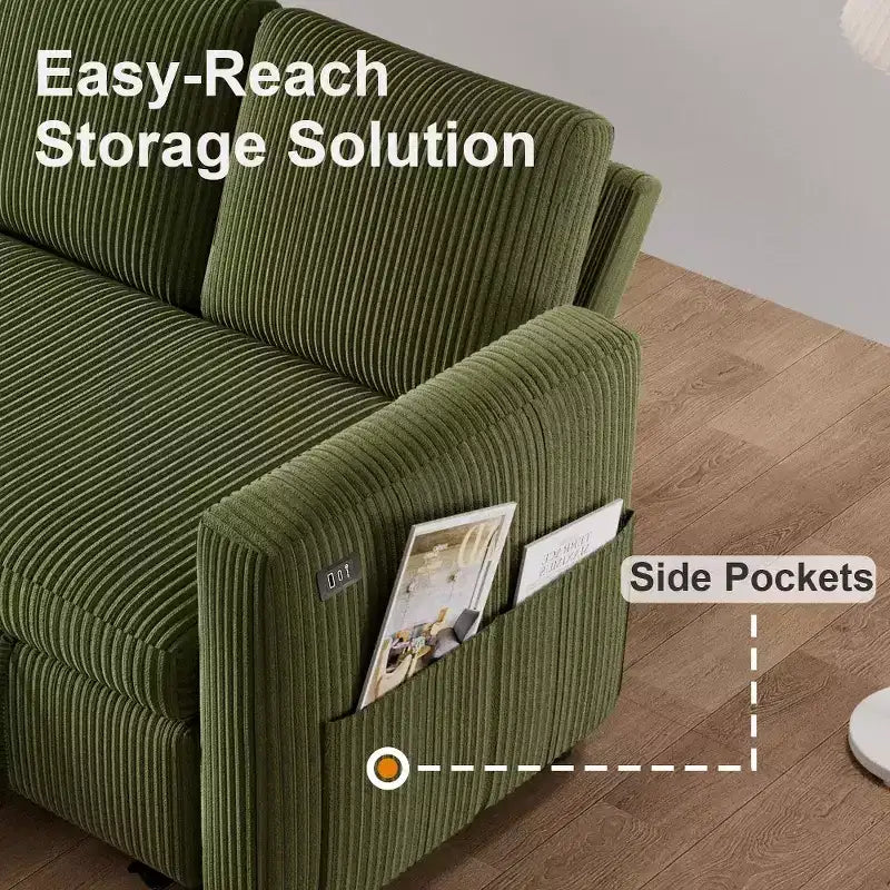 Divano letto componibile da 81" con penisola contenitore reversibile, USB e schienale reclinabile