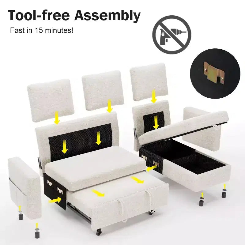 Divano letto componibile da 81" con penisola contenitore reversibile, USB e schienale reclinabile