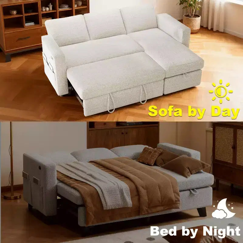 Divano letto componibile da 81" con penisola contenitore reversibile, USB e schienale reclinabile