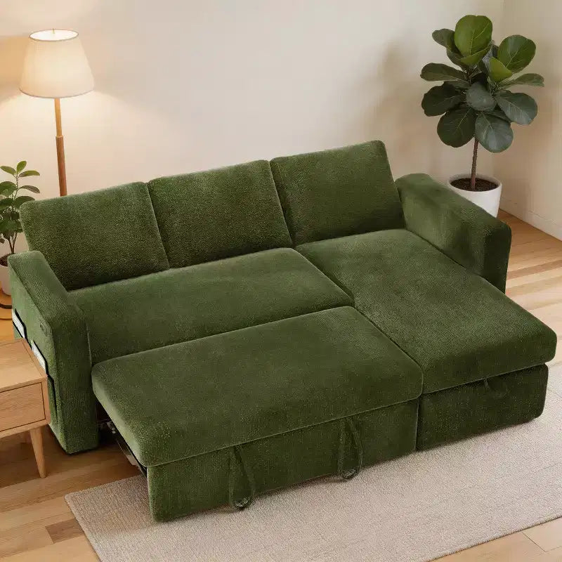 Divano letto componibile da 81" con penisola contenitore reversibile, USB e schienale reclinabile