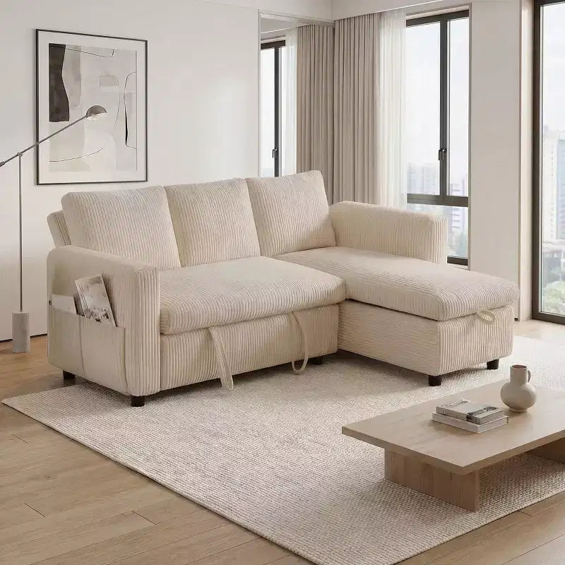 Divano letto componibile da 81" con penisola contenitore reversibile, USB e schienale reclinabile