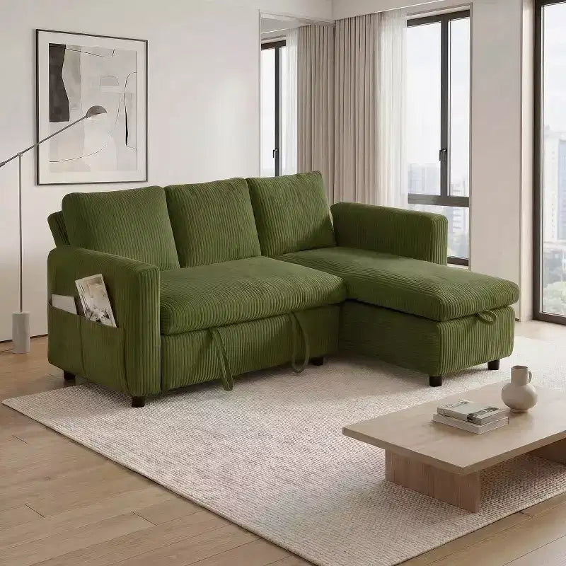 Divano letto componibile da 81" con penisola contenitore reversibile, USB e schienale reclinabile