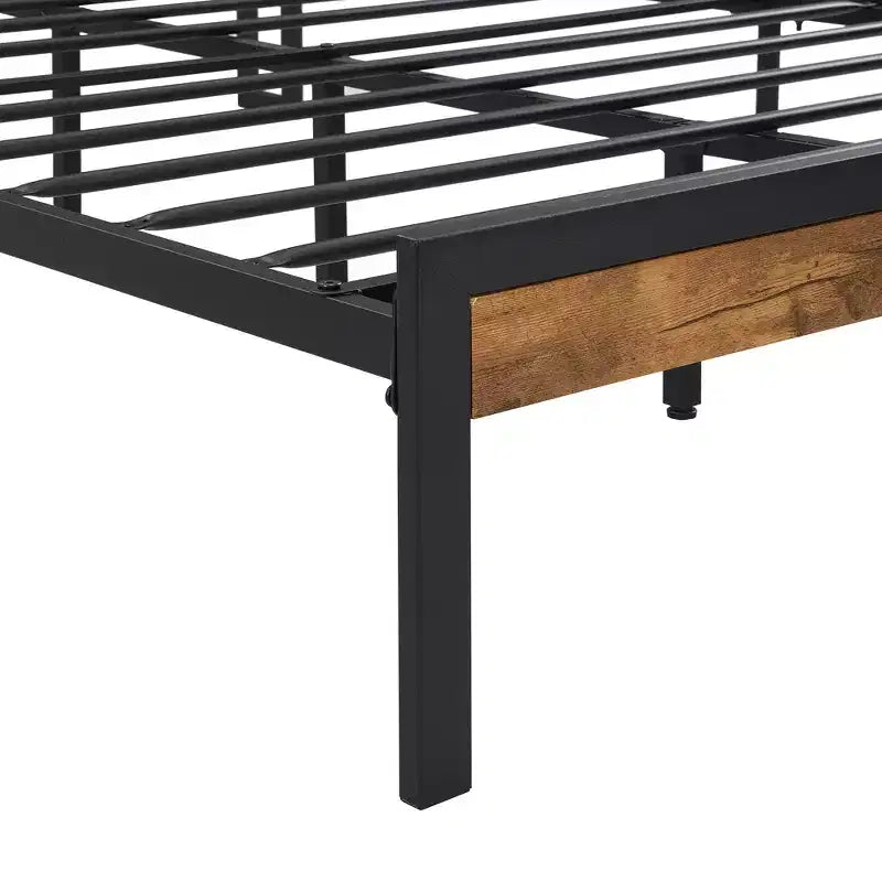 Telaio letto a piattaforma in metallo full size con testiera e pediera in legno, porta USB e vano contenitore sotto il letto, nessuna necessità di rete a molle