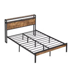 Telaio letto a piattaforma in metallo full size con testiera e pediera in legno, porta USB e vano contenitore sotto il letto, nessuna necessità di rete a molle