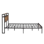 Telaio letto a piattaforma in metallo full size con testiera e pediera in legno, porta USB e vano contenitore sotto il letto, nessuna necessità di rete a molle