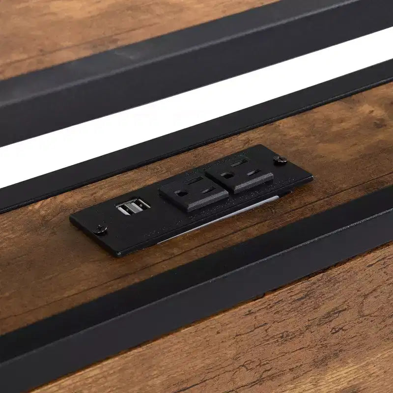 Telaio letto a piattaforma in metallo full size con testiera e pediera in legno, porta USB e vano contenitore sotto il letto, nessuna necessità di rete a molle