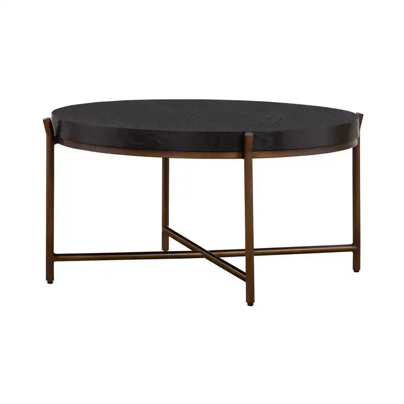 Round Sylvie Oak/Metal Coffee Table Black - Armen Living