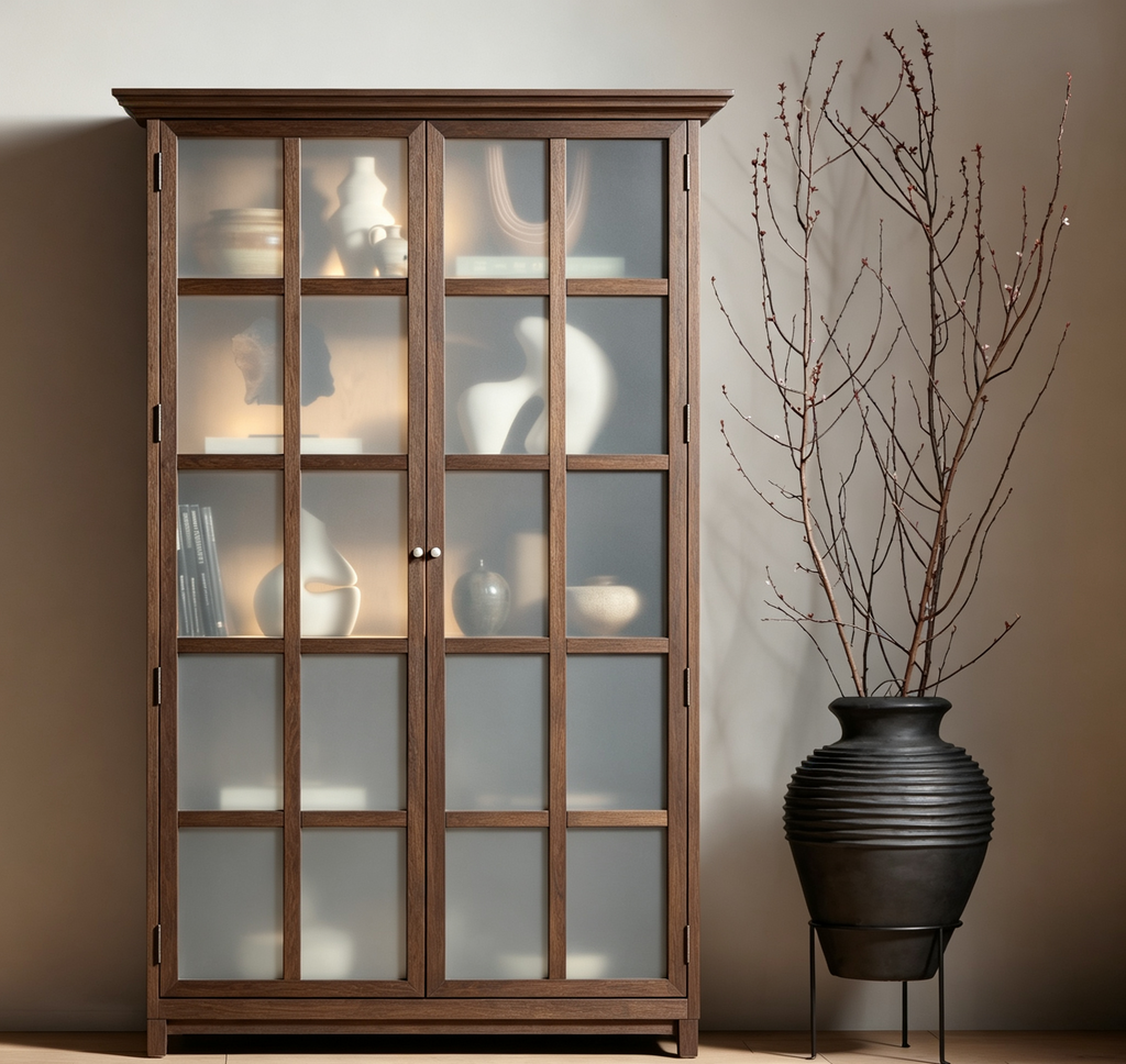 Mobile contenitore basso da 35" con ante in vetro, Marrone brunastro