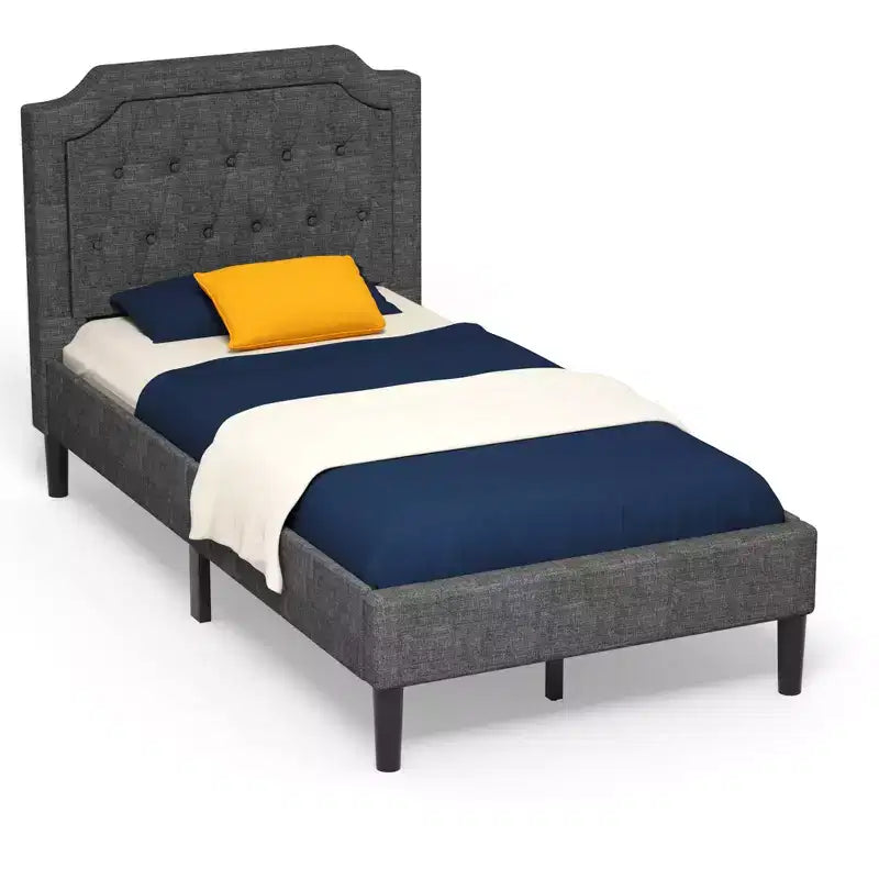 Struttura letto imbottita con testiera in lino, colore grigio, modello Twin