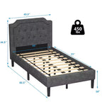 Struttura letto imbottita con testiera in lino, colore grigio, modello Twin
