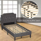Struttura letto imbottita con testiera in lino, colore grigio, modello Twin