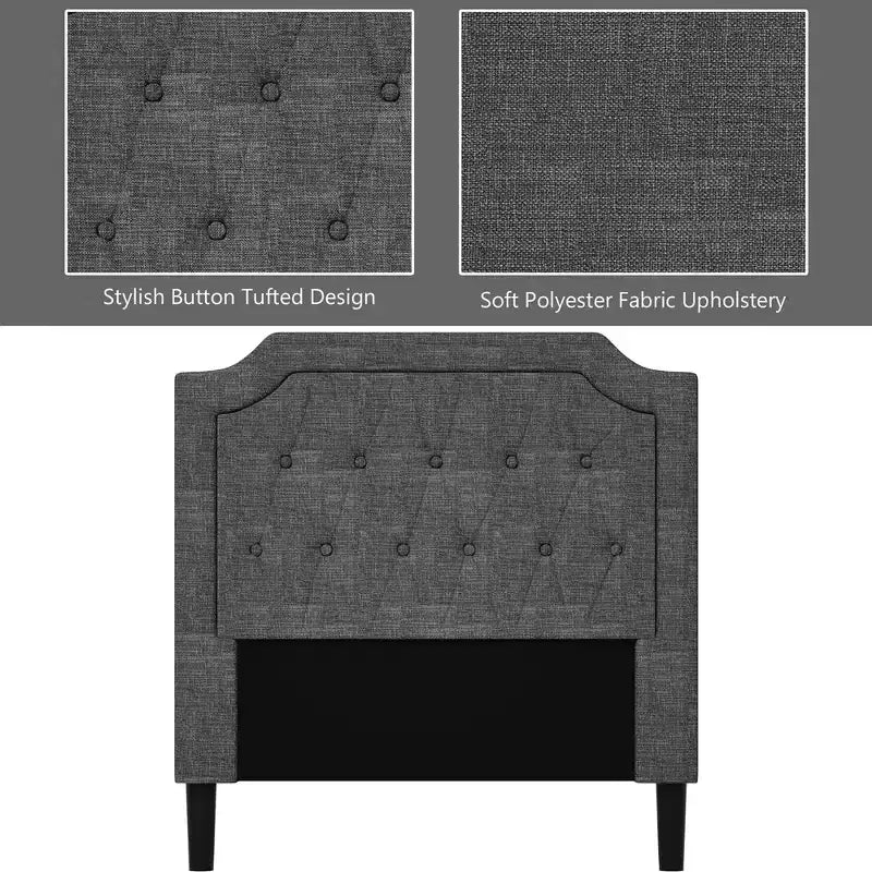 Struttura letto imbottita con testiera in lino, colore grigio, modello Twin