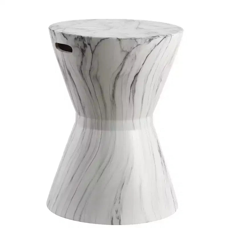 JONATHAN Y African Drum 17.3 White Marble Finish Ceramic Garden Stool/Accent Table