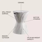 Sgabello da Giardino in Ceramica a Tamburo Africano / Tavolino, Finitura Marmo Bianco, 43,9 cm