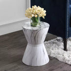 Sgabello da Giardino in Ceramica a Tamburo Africano / Tavolino, Finitura Marmo Bianco, 43,9 cm