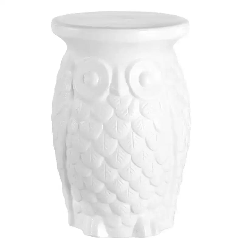 JONATHAN Y Groovy Owl 17.5 Ceramic Garden Stool/Accent Table, White