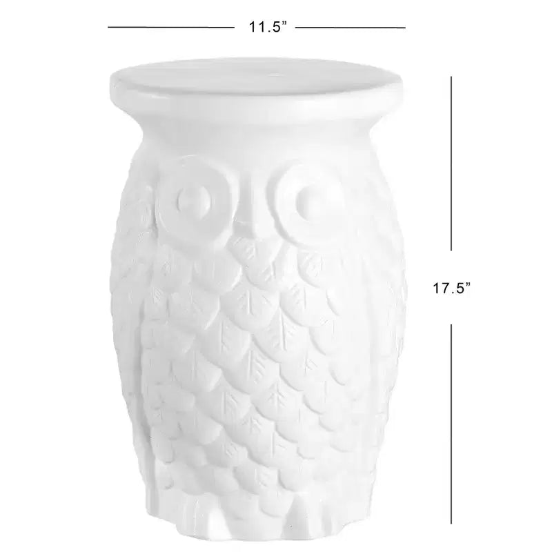 Sgabello da Giardino / Tavolino d'Appoggio in Ceramica a Forma di Gufo, Bianco, 44,5 cm