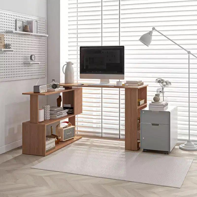 Scrivania ad angolo con rotazione a 360°, a forma di L, con mensole, workstation