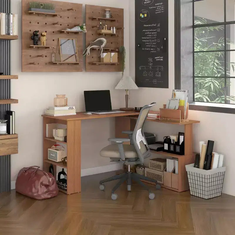 Scrivania ad angolo con rotazione a 360°, a forma di L, con mensole, workstation