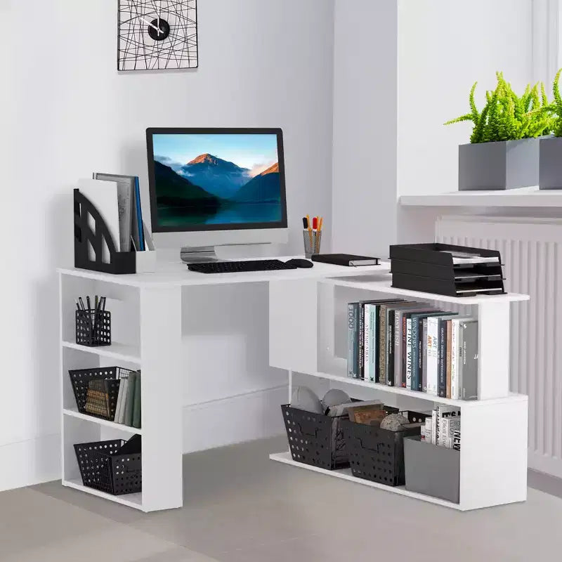 Scrivania ad angolo con rotazione a 360°, a forma di L, con mensole, workstation