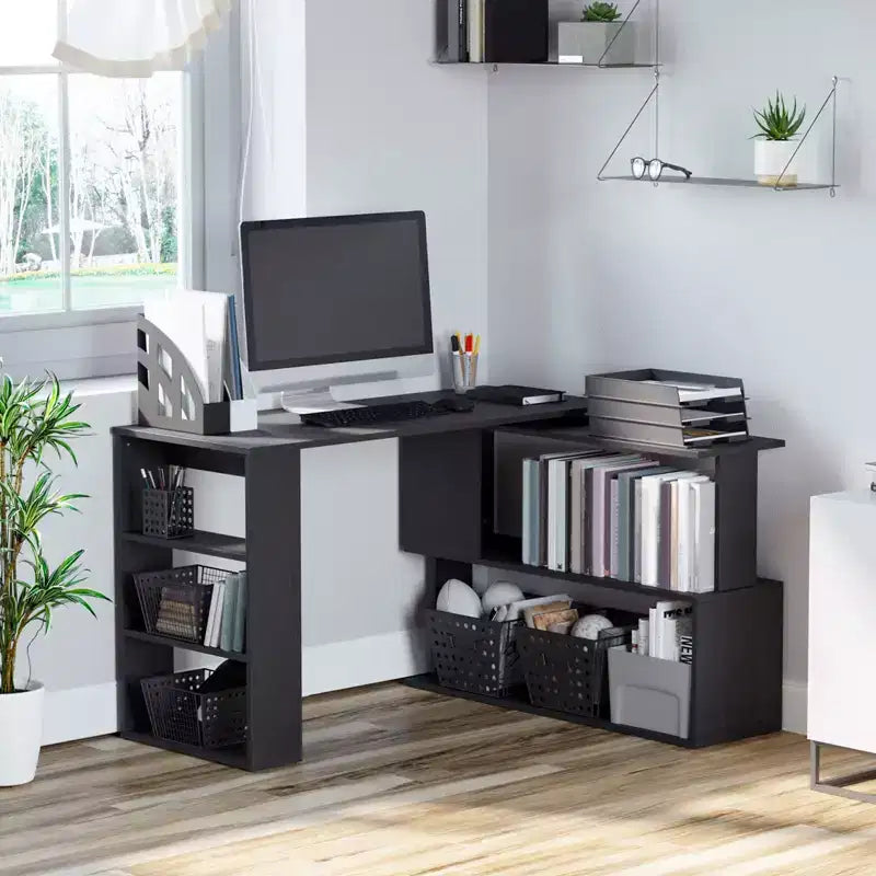 Scrivania ad angolo con rotazione a 360°, a forma di L, con mensole, workstation