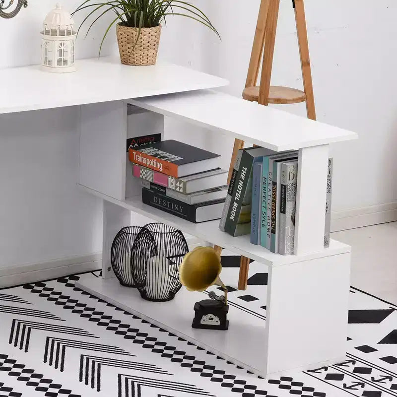 Scrivania ad angolo con rotazione a 360°, a forma di L, con mensole, workstation