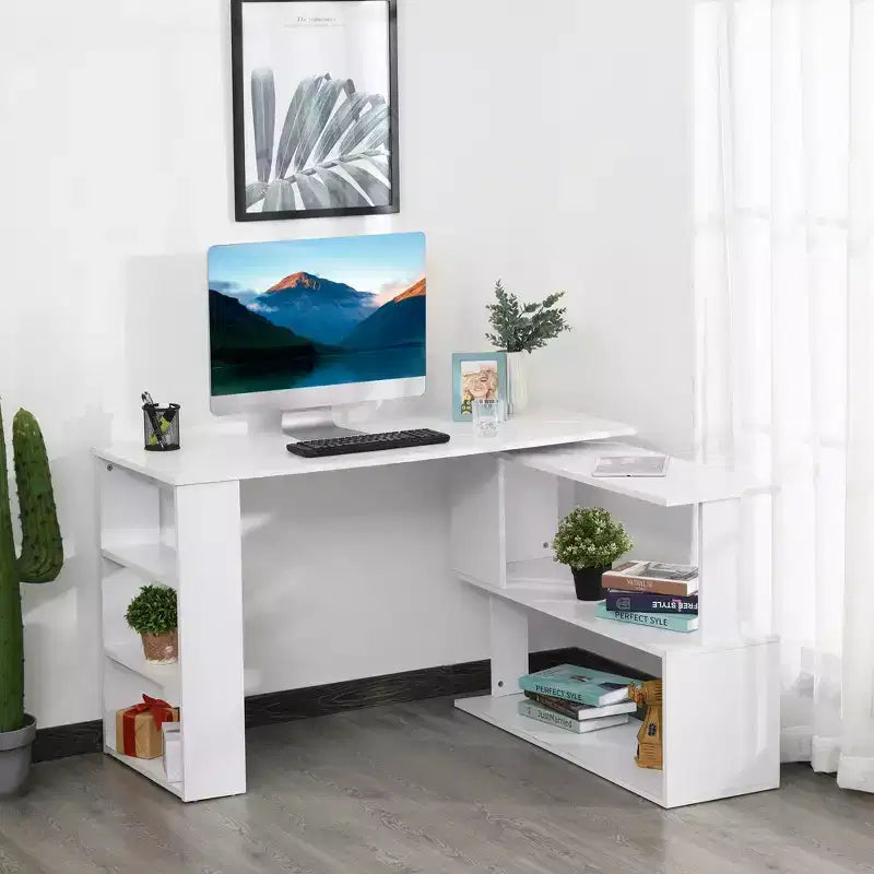 Scrivania ad angolo con rotazione a 360°, a forma di L, con mensole, workstation