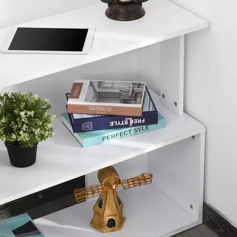 Scrivania ad angolo con rotazione a 360°, a forma di L, con mensole, workstation