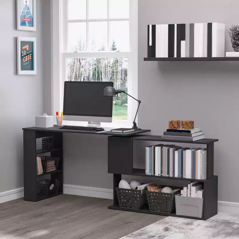 Scrivania ad angolo con rotazione a 360°, a forma di L, con mensole, workstation
