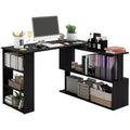 HOMCOM 360 Rotating Home Office Desk L Shaped Corner Computer Desk with Storage Shelves, Writing Table Workstation