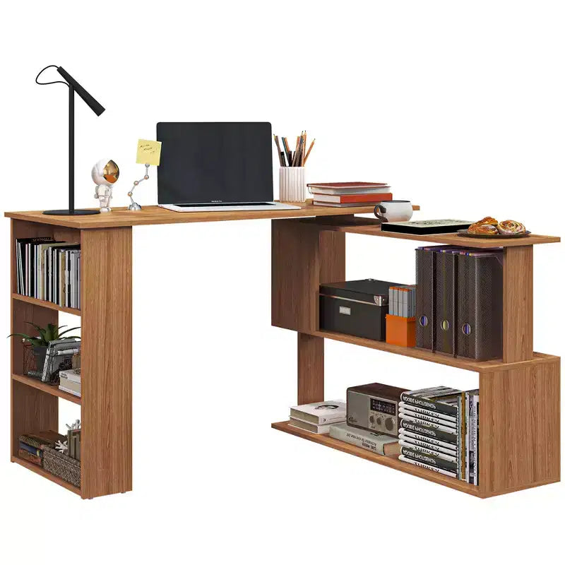 Scrivania ad angolo con rotazione a 360°, a forma di L, con mensole, workstation