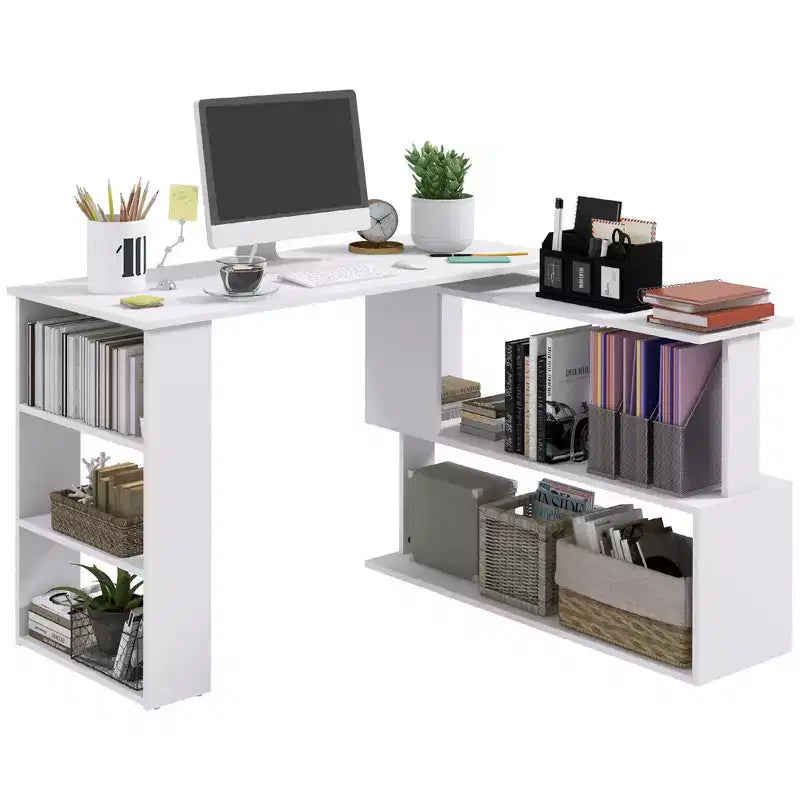 Scrivania ad angolo con rotazione a 360°, a forma di L, con mensole, workstation